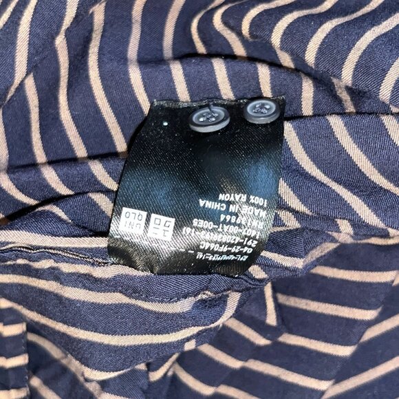 Unqilo Womens Striped Long Sleeve Midi Shirt Dress Navy/Beige M - Picture 8 of 9